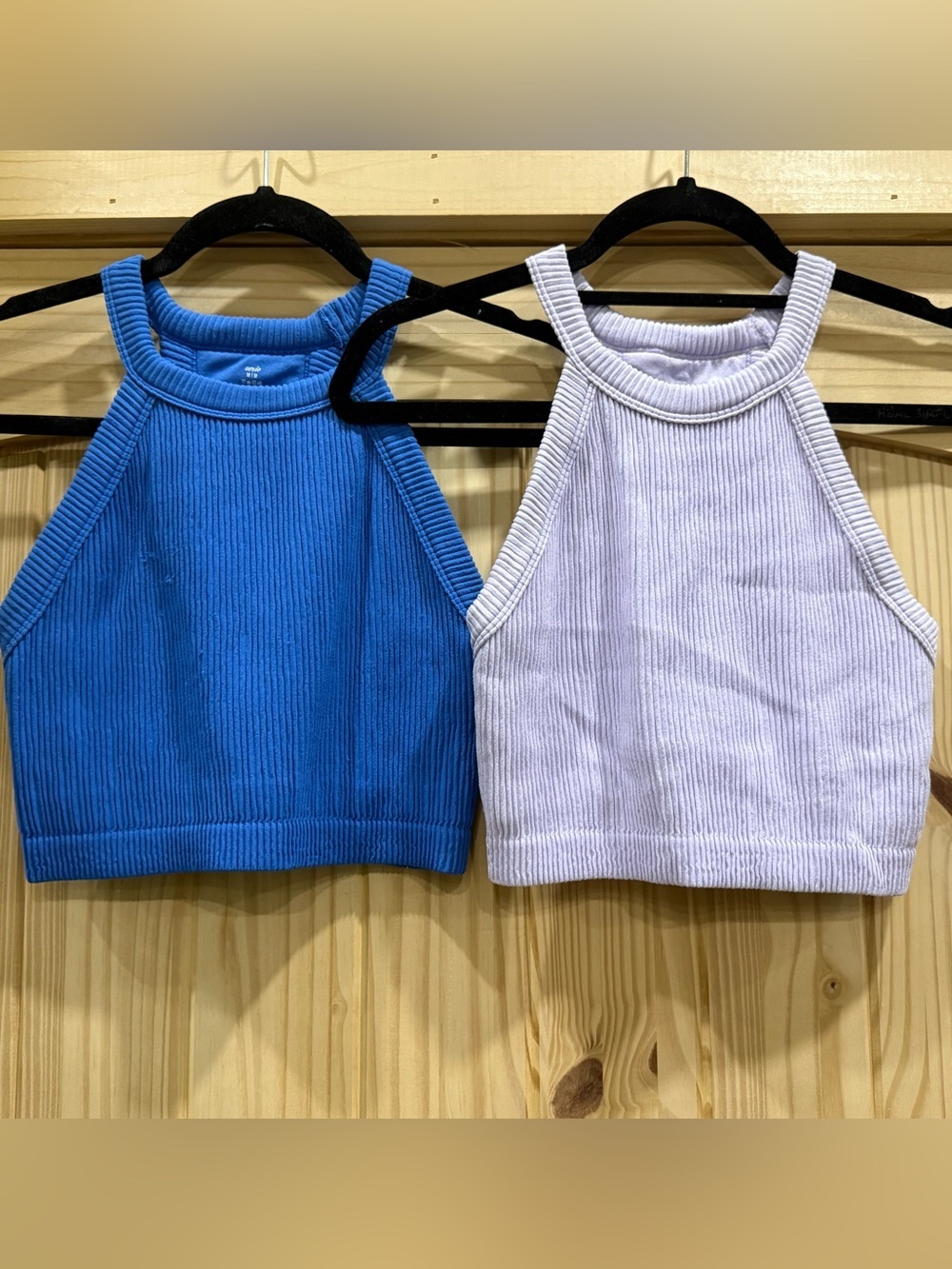 Aerie Real Good Ribbed Seamless Halter Crop Top Bundle Blue Lavender Medium